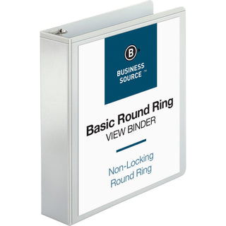 Business Source Round-ring View Binder - 2" Binder Capacity - Letter - 8 1/2" x 11" Sheet Size - 475 Sheet Capacity - Round Ring Fastener(s) - 2 Internal Pocket(s) - Polypropylene, Chipboard - White - Wrinkle-free, Gap-free Ring, Clear Overlay, Non L
