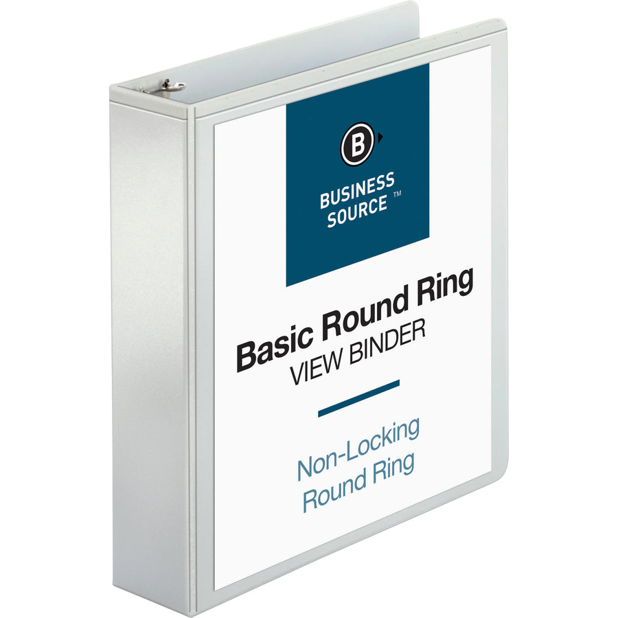 Business Source Round-ring View Binder - 2" Binder Capacity - Letter - 8 1/2" x 11" Sheet Size - 475 Sheet Capacity - Round Ring Fastener(s) - 2 Internal Pocket(s) - Polypropylene, Chipboard - White - Wrinkle-free, Gap-free Ring, Clear Overlay, Non L - 