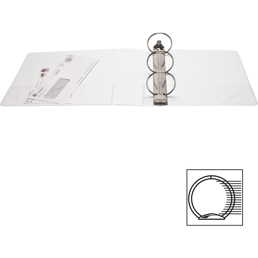 Business Source Round-ring View Binder - 3" Binder Capacity - Letter - 8 1/2" x 11" Sheet Size - 625 Sheet Capacity - Round Ring Fastener(s) - 2 Internal Pocket(s) - Polypropylene - White - Wrinkle-free, Gap-free Ring, Clear Overlay, Non Locking Mech - 