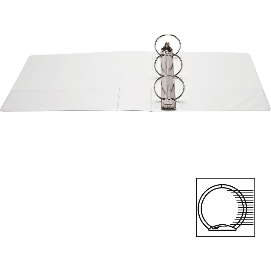 Business Source Round-ring View Binder - 3" Binder Capacity - Letter - 8 1/2" x 11" Sheet Size - 625 Sheet Capacity - Round Ring Fastener(s) - 2 Internal Pocket(s) - Polypropylene - White - Wrinkle-free, Gap-free Ring, Clear Overlay, Non Locking Mech