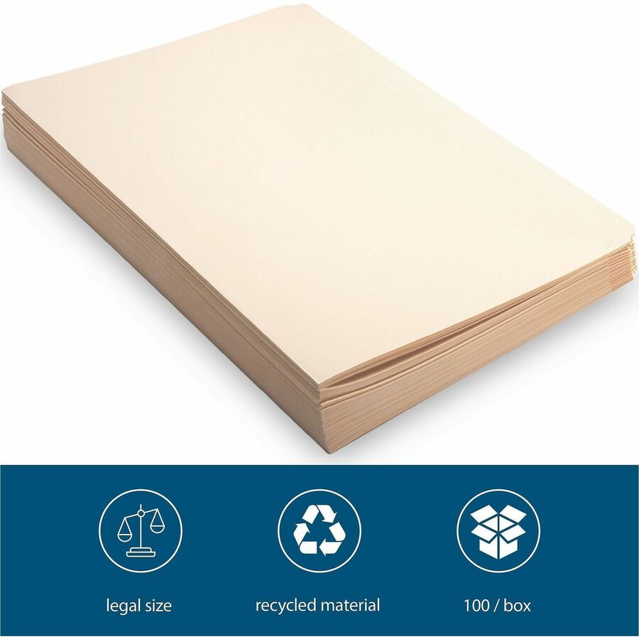 Business Source Straight Tab Cut Legal Recycled Top Tab File Folder - 8 1/2" x 14" - Manila - Manila - 10% Recycled - 100 / Box