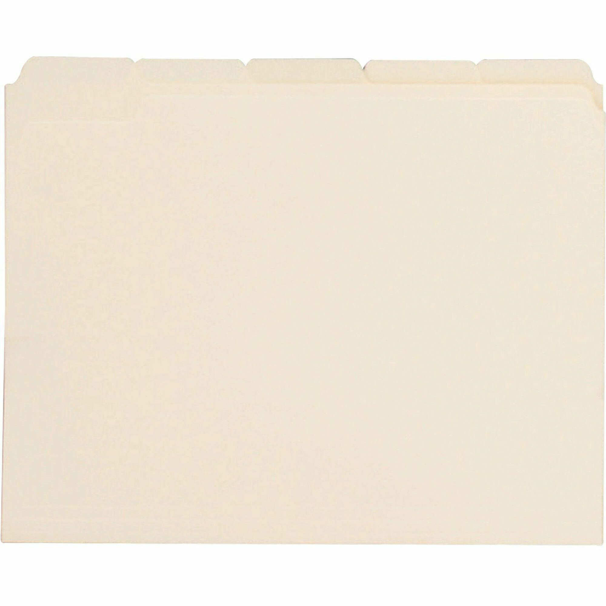 Business Source 1/5 Tab Cut Letter Recycled Top Tab File Folder - 8 1/2" x 11" - 3/4" Expansion - Top Tab Location - Assorted Position Tab Position - Manila - Manila - 10% Recycled - 100 / Box