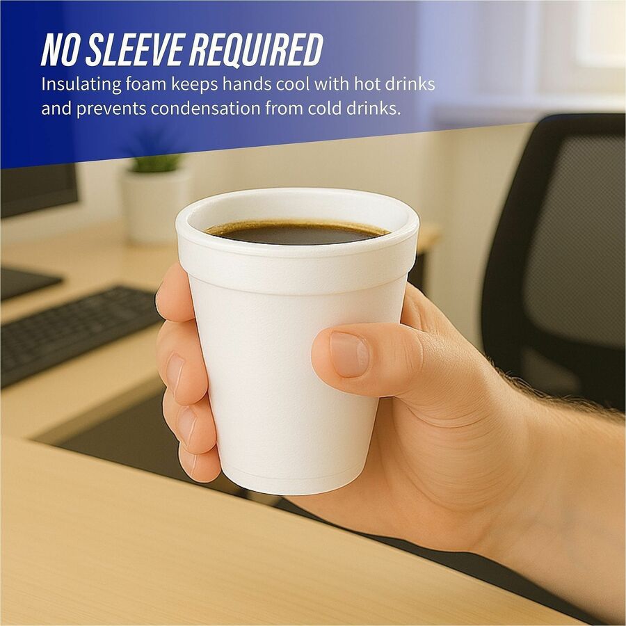 Genuine Joe 8 oz Hot/Cold Foam Cups - 50.0 / Pack - 20 / Carton - White - Foam - Hot Drink, Cold Drink