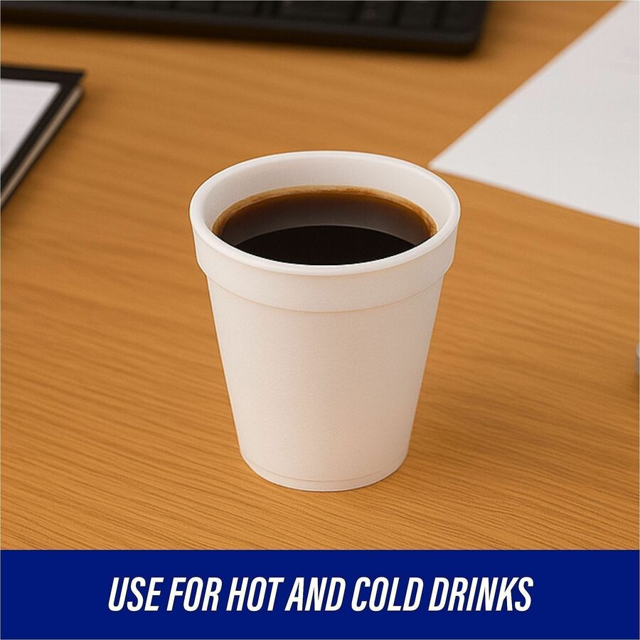 Genuine Joe 8 oz Hot/Cold Foam Cups - 50.0 / Pack - 20 / Carton - White - Foam - Hot Drink, Cold Drink