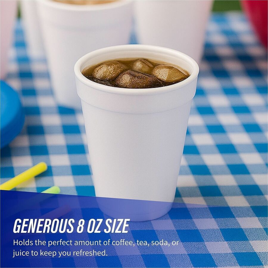 Genuine Joe 8 oz Hot/Cold Foam Cups - 50.0 / Pack - 20 / Carton - White - Foam - Hot Drink, Cold Drink