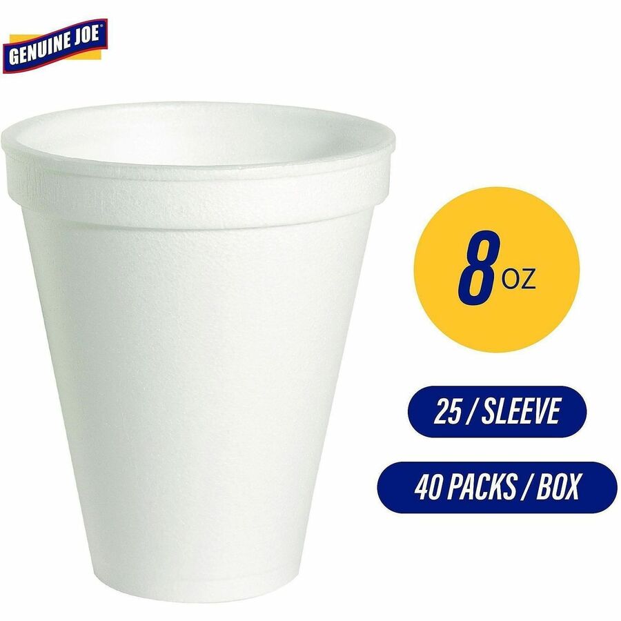 Genuine Joe 8 oz Hot/Cold Foam Cups - 50.0 / Pack - 20 / Carton - White - Foam - Hot Drink, Cold Drink