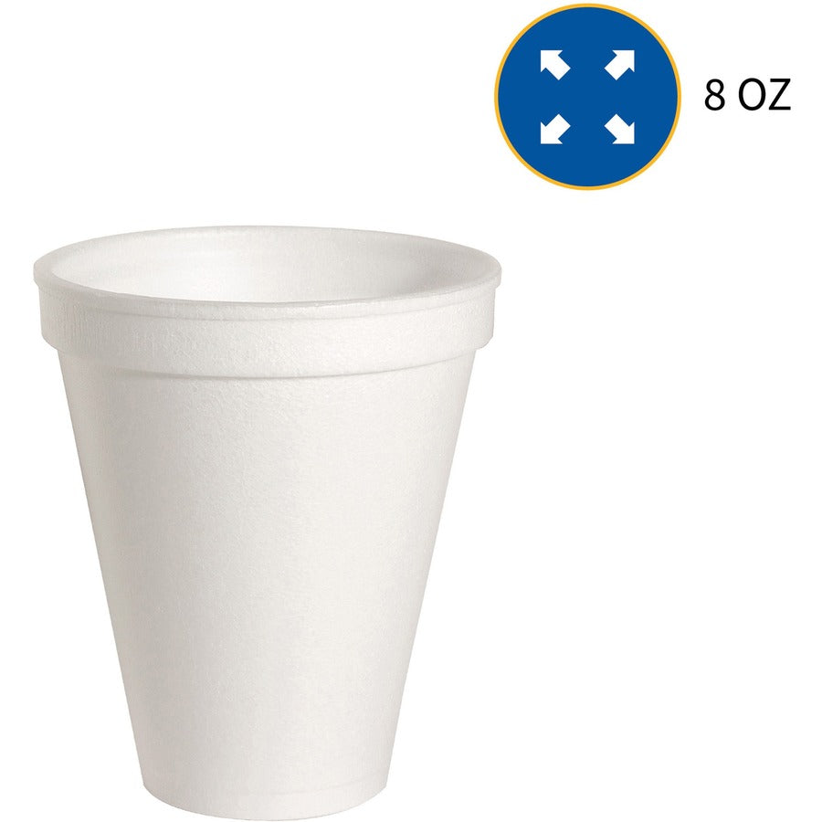 Genuine Joe 8 oz Hot/Cold Foam Cups - 50.0 / Pack - 20 / Carton - White - Foam - Hot Drink, Cold Drink - 