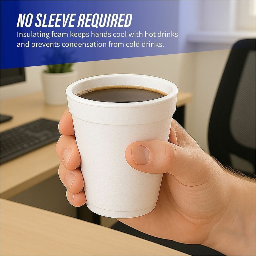 Genuine Joe 10 oz Hot/Cold Foam Cups - 25 / Pack - 40 / Carton - White - Foam - Hot Drink, Cold Drink