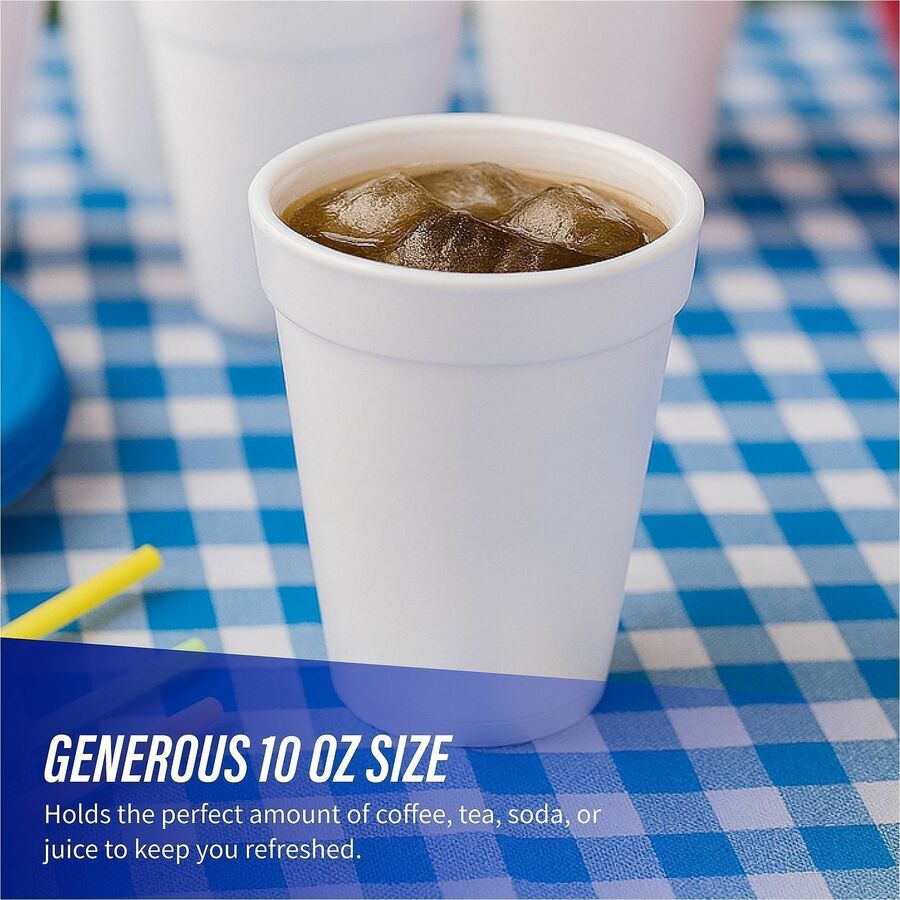 Genuine Joe 10 oz Hot/Cold Foam Cups - 25 / Pack - 40 / Carton - White - Foam - Hot Drink, Cold Drink