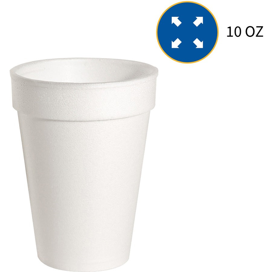 Genuine Joe 10 oz Hot/Cold Foam Cups - 25 / Pack - 40 / Carton - White - Foam - Hot Drink, Cold Drink - 