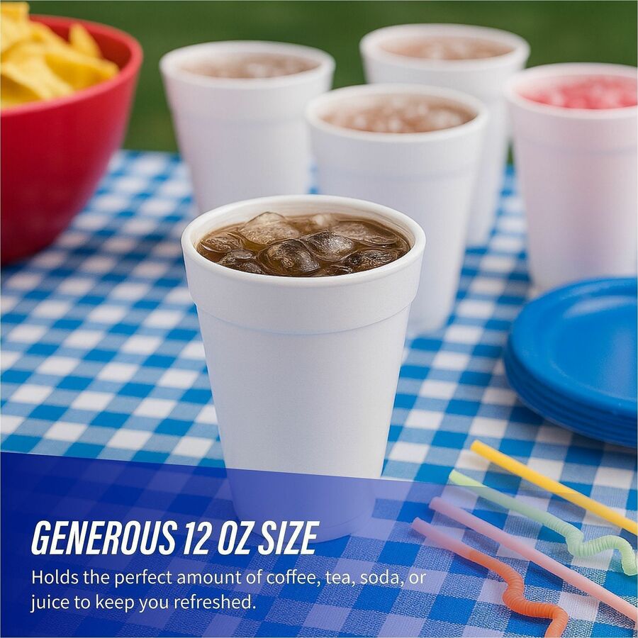 Genuine Joe 12 oz Hot/Cold Foam Cups - 40.0 / Pack - 25 / Carton - White - Foam - Hot Drink, Cold Drink
