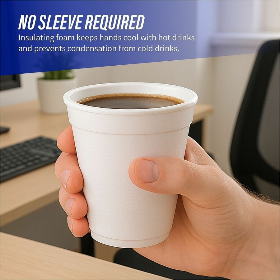 Genuine Joe 12 oz Hot/Cold Foam Cups - 40.0 / Pack - 25 / Carton - White - Foam - Hot Drink, Cold Drink