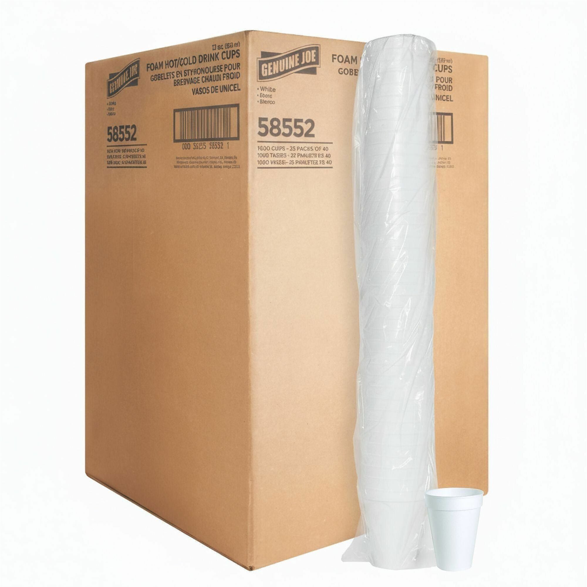 Genuine Joe 12 oz Hot/Cold Foam Cups - 40.0 / Pack - 25 / Carton - White - Foam - Hot Drink, Cold Drink