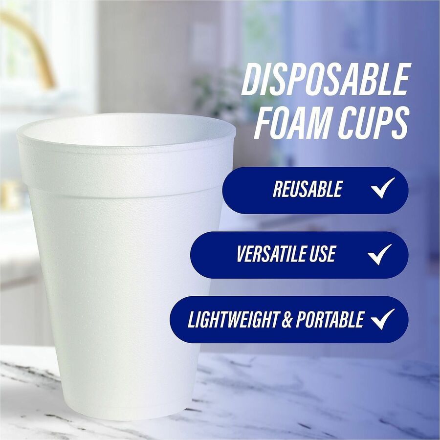 Genuine Joe 12 oz Hot/Cold Foam Cups - 40.0 / Pack - 25 / Carton - White - Foam - Hot Drink, Cold Drink