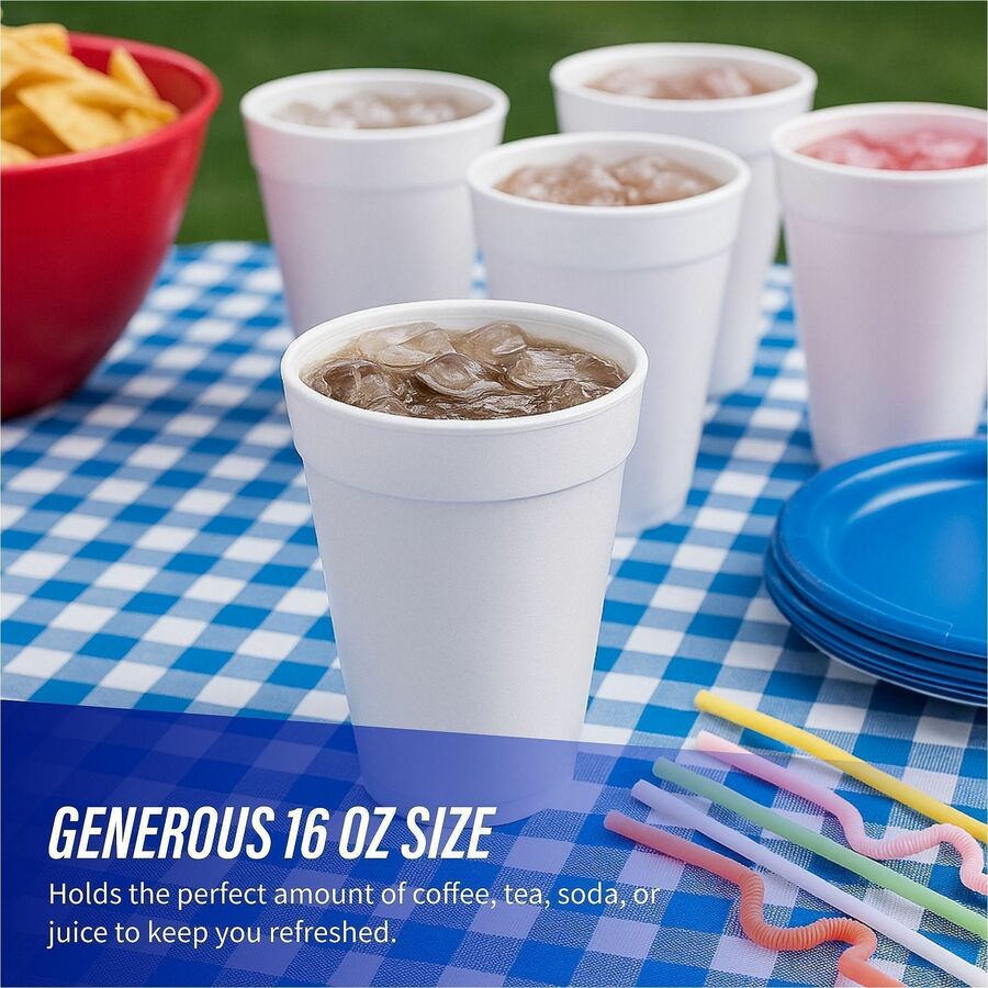 Genuine Joe 16 oz Hot/Cold Foam Cups - 25 / Pack - 20 / Carton - White - Foam - Hot Drink, Cold Drink