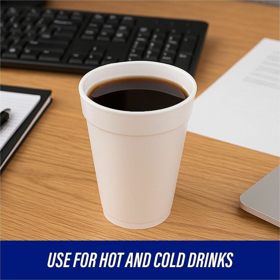 Genuine Joe 16 oz Hot/Cold Foam Cups - 25 / Pack - 20 / Carton - White - Foam - Hot Drink, Cold Drink