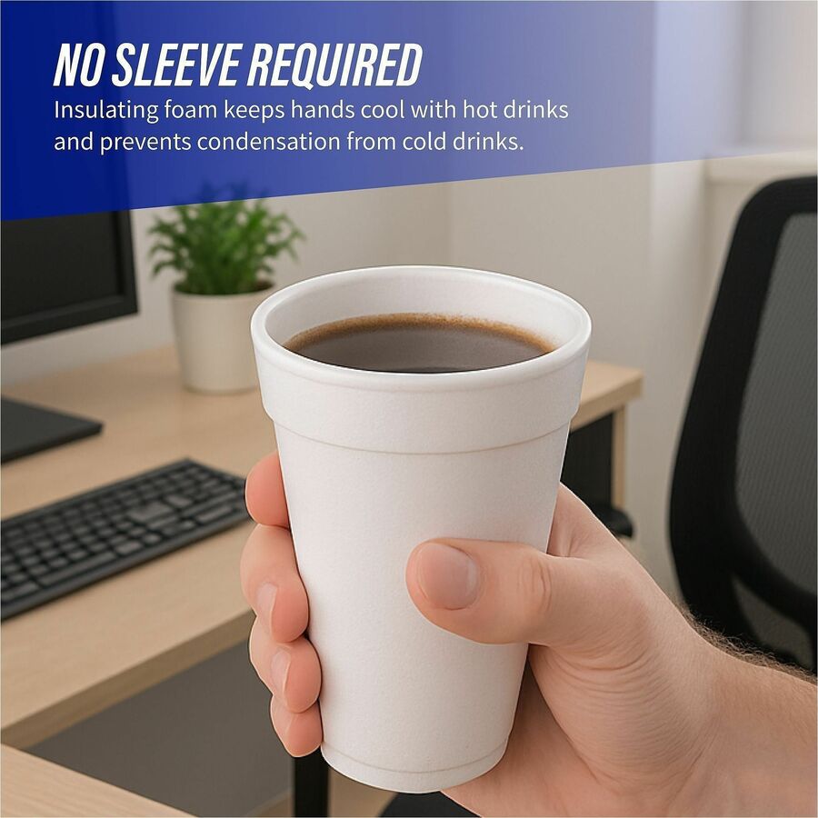 Genuine Joe 16 oz Hot/Cold Foam Cups - 25 / Pack - 20 / Carton - White - Foam - Hot Drink, Cold Drink