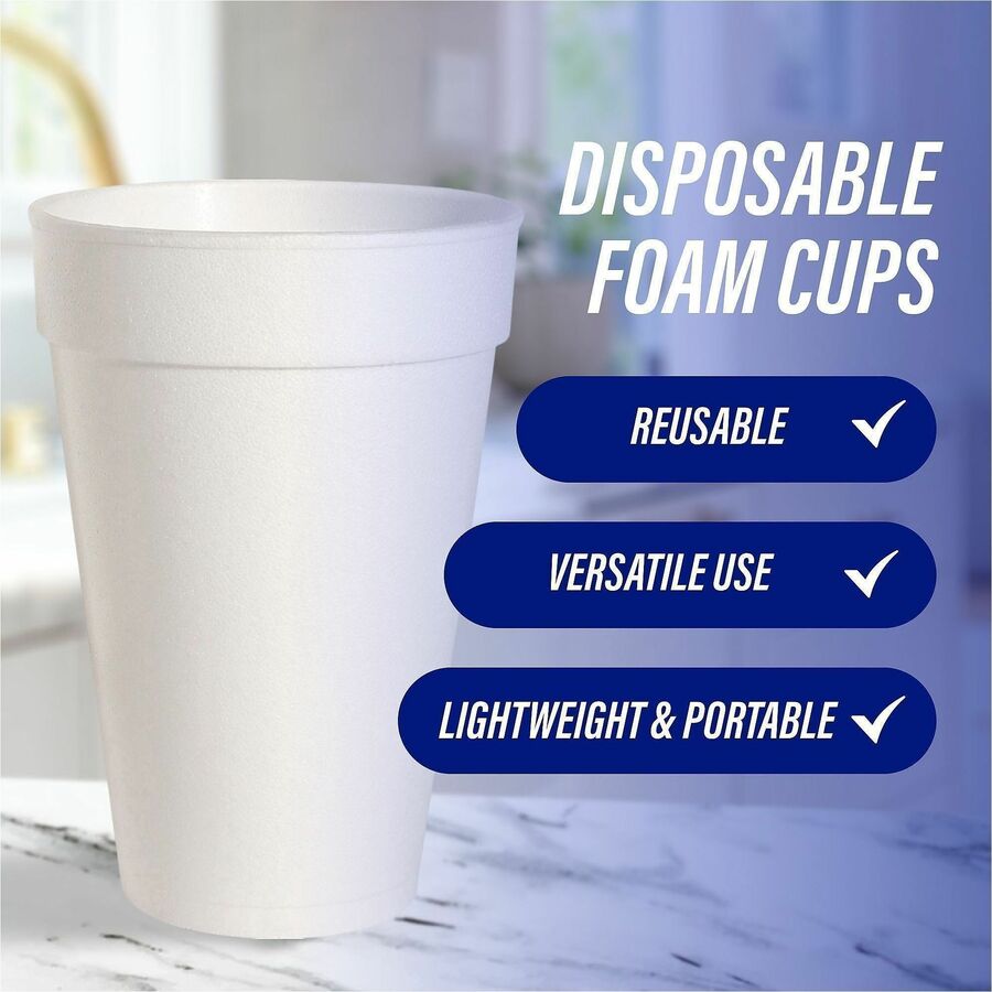 Genuine Joe 16 oz Hot/Cold Foam Cups - 25 / Pack - 20 / Carton - White - Foam - Hot Drink, Cold Drink