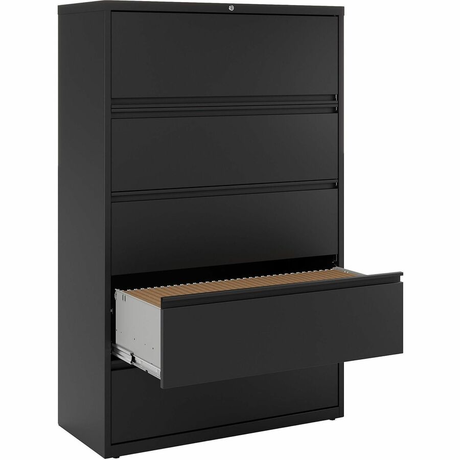 Lorell Fortress Series Lateral File w/Roll-out Posting Shelf - 42" x 18.6" x 67.7" - 5 x Drawer(s) for File - Letter, Legal, A4 - Lateral - Interlocking, Label Holder, Leveling Glide, Ball-bearing Suspension - Black - Recycled