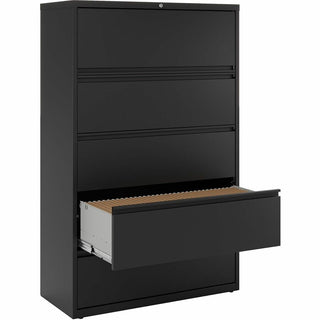 Lorell Fortress Series Lateral File w/Roll-out Posting Shelf - 42" x 18.6" x 67.7" - 5 x Drawer(s) for File - Letter, Legal, A4 - Lateral - Interlocking, Label Holder, Leveling Glide, Ball-bearing Suspension - Black - Recycled