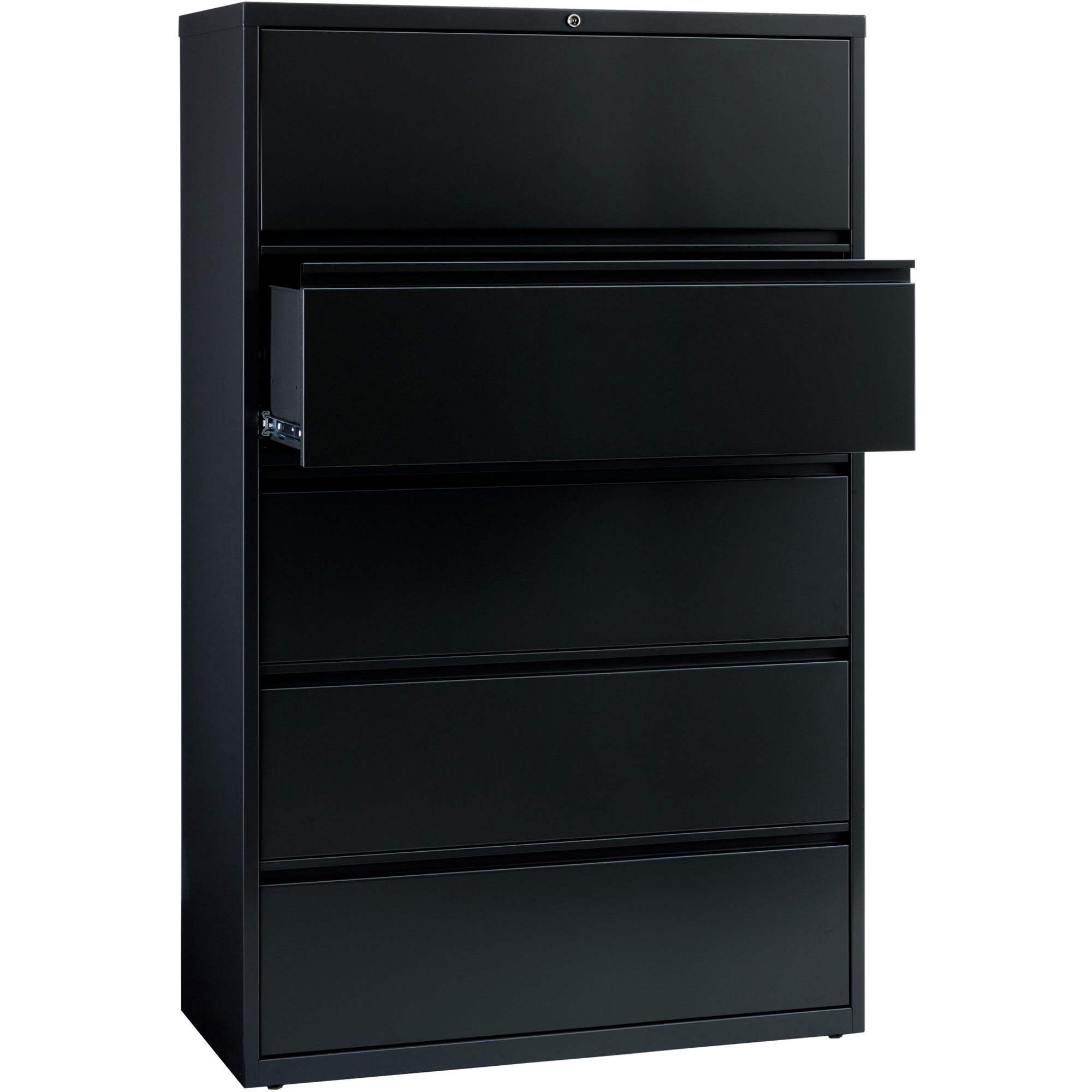 Lorell Fortress Series Lateral File w/Roll-out Posting Shelf - 42" x 18.6" x 67.7" - 5 x Drawer(s) for File - Letter, Legal, A4 - Lateral - Interlocking, Label Holder, Leveling Glide, Ball-bearing Suspension - Black - Recycled - 