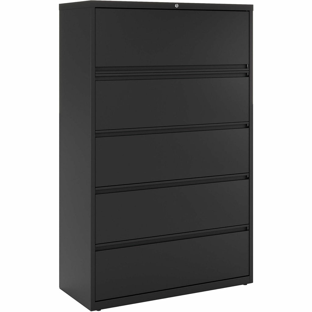 Lorell Fortress Series Lateral File w/Roll-out Posting Shelf - 42" x 18.6" x 67.7" - 5 x Drawer(s) for File - Letter, Legal, A4 - Lateral - Interlocking, Label Holder, Leveling Glide, Ball-bearing Suspension - Black - Recycled