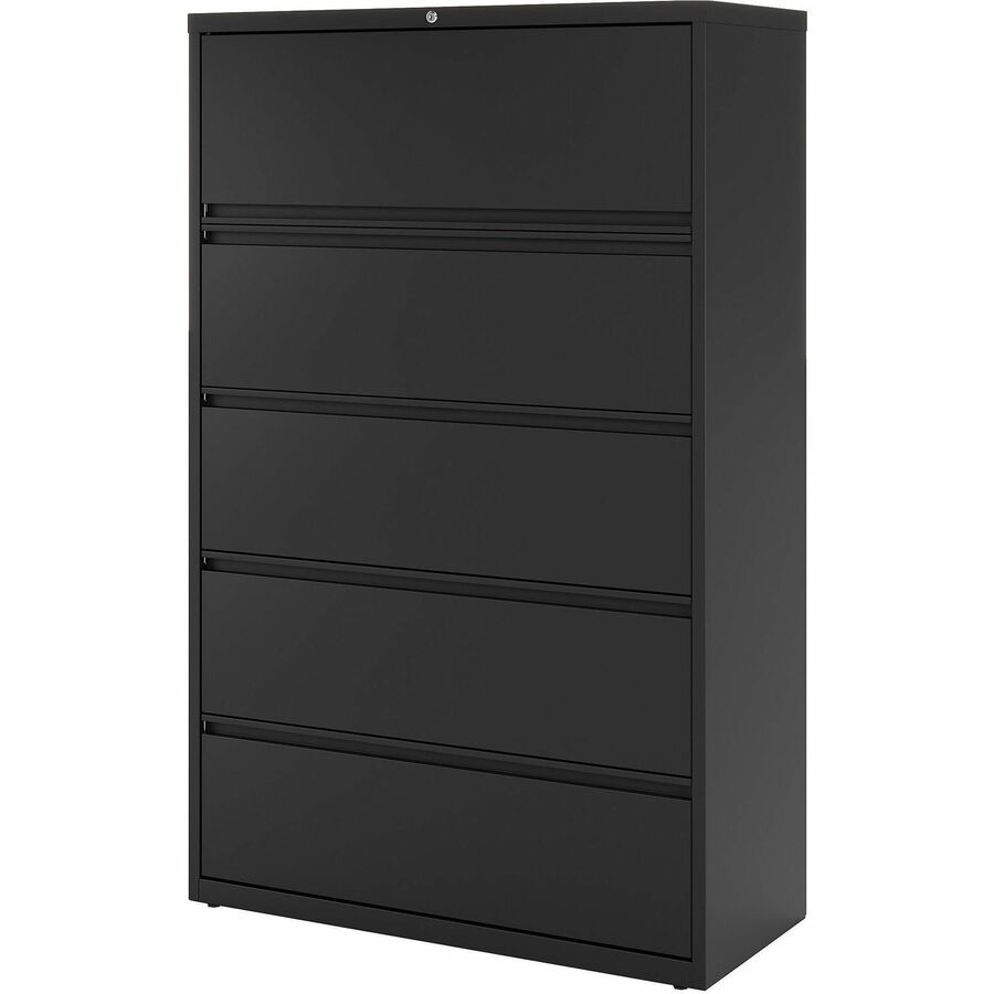 Lorell Fortress Series Lateral File w/Roll-out Posting Shelf - 42" x 18.6" x 67.7" - 5 x Drawer(s) for File - Letter, Legal, A4 - Lateral - Interlocking, Label Holder, Leveling Glide, Ball-bearing Suspension - Black - Recycled