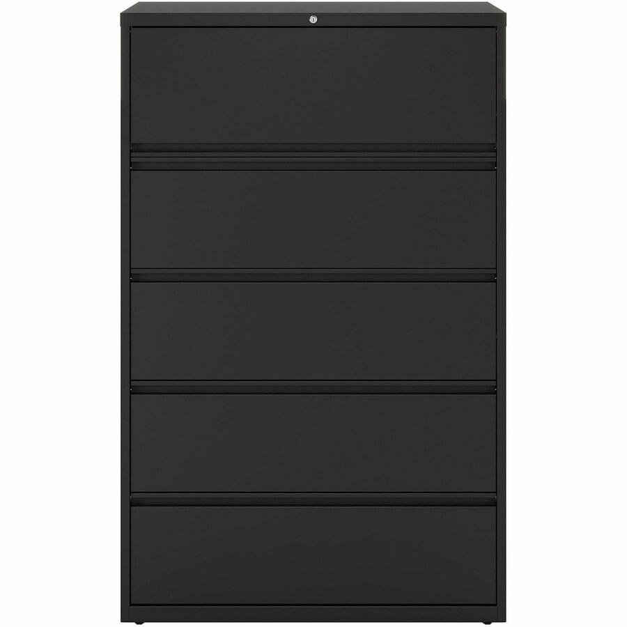Lorell Fortress Series Lateral File w/Roll-out Posting Shelf - 42" x 18.6" x 67.7" - 5 x Drawer(s) for File - Letter, Legal, A4 - Lateral - Interlocking, Label Holder, Leveling Glide, Ball-bearing Suspension - Black - Recycled