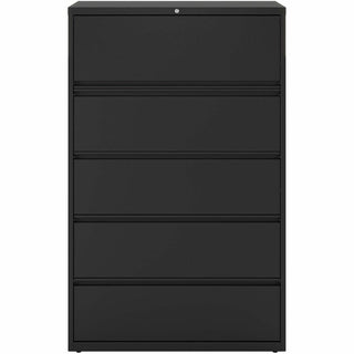 Lorell Fortress Series Lateral File w/Roll-out Posting Shelf - 42" x 18.6" x 67.7" - 5 x Drawer(s) for File - Letter, Legal, A4 - Lateral - Interlocking, Label Holder, Leveling Glide, Ball-bearing Suspension - Black - Recycled