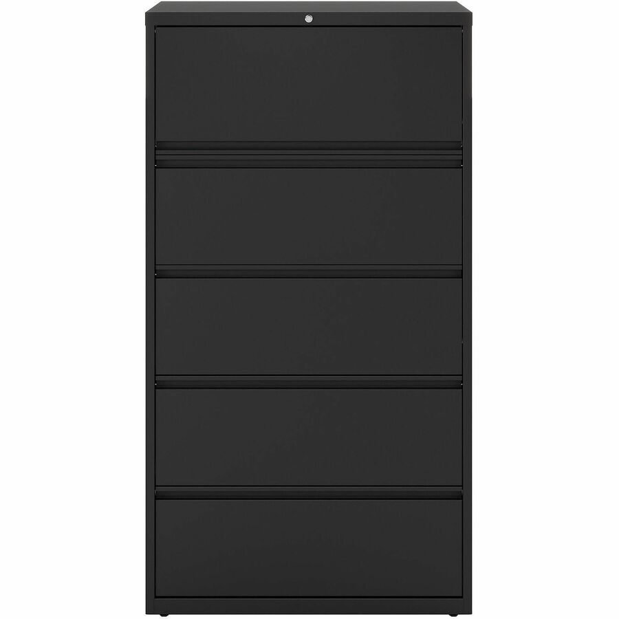 Lorell Fortress Series Lateral File w/Roll-out Posting Shelf - 36" x 18.6" x 67.7" - 5 x Drawer(s) for File - Letter, Legal, A4 - Lateral - Rust Proof, Interlocking, Leveling Glide, Ball-bearing Suspension, Label Holder - Black - Recycled