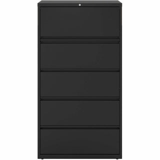 Lorell Fortress Series Lateral File w/Roll-out Posting Shelf - 36" x 18.6" x 67.7" - 5 x Drawer(s) for File - Letter, Legal, A4 - Lateral - Rust Proof, Interlocking, Leveling Glide, Ball-bearing Suspension, Label Holder - Black - Recycled