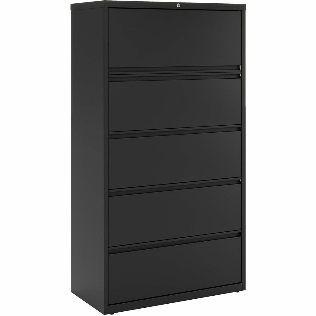 Lorell Fortress Series Lateral File w/Roll-out Posting Shelf - 36" x 18.6" x 67.7" - 5 x Drawer(s) for File - Letter, Legal, A4 - Lateral - Rust Proof, Interlocking, Leveling Glide, Ball-bearing Suspension, Label Holder - Black - Recycled