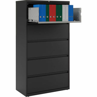 Lorell Fortress Series Lateral File w/Roll-out Posting Shelf - 36" x 18.6" x 67.7" - 5 x Drawer(s) for File - Letter, Legal, A4 - Lateral - Rust Proof, Interlocking, Leveling Glide, Ball-bearing Suspension, Label Holder - Black - Recycled