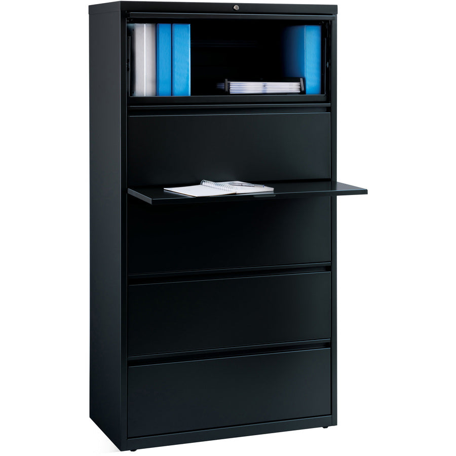 Lorell Fortress Series Lateral File w/Roll-out Posting Shelf - 36" x 18.6" x 67.7" - 5 x Drawer(s) for File - Letter, Legal, A4 - Lateral - Rust Proof, Interlocking, Leveling Glide, Ball-bearing Suspension, Label Holder - Black - Recycled - 