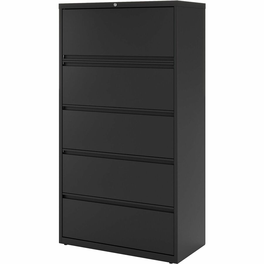 Lorell Fortress Series Lateral File w/Roll-out Posting Shelf - 36" x 18.6" x 67.7" - 5 x Drawer(s) for File - Letter, Legal, A4 - Lateral - Rust Proof, Interlocking, Leveling Glide, Ball-bearing Suspension, Label Holder - Black - Recycled