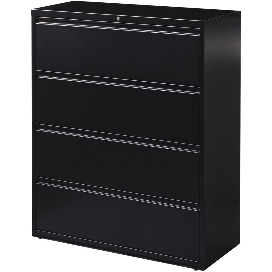 Lorell Fortress Series Lateral File - 42" x 18.6" x 52.5" - 4 x Drawer(s) for File - Letter, Legal, A4 - Lateral - Interlocking, Leveling Glide, Label Holder, Ball-bearing Suspension - Black - Recycled