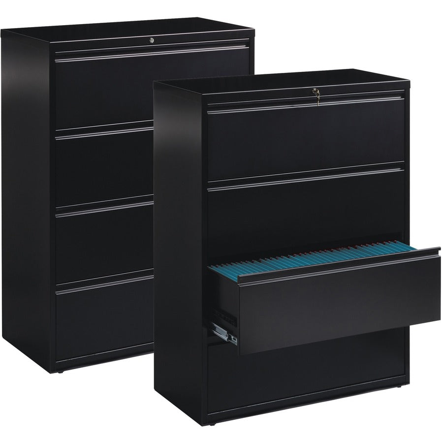 Lorell Fortress Series Lateral File - 42" x 18.6" x 52.5" - 4 x Drawer(s) for File - Letter, Legal, A4 - Lateral - Interlocking, Leveling Glide, Label Holder, Ball-bearing Suspension - Black - Recycled - 