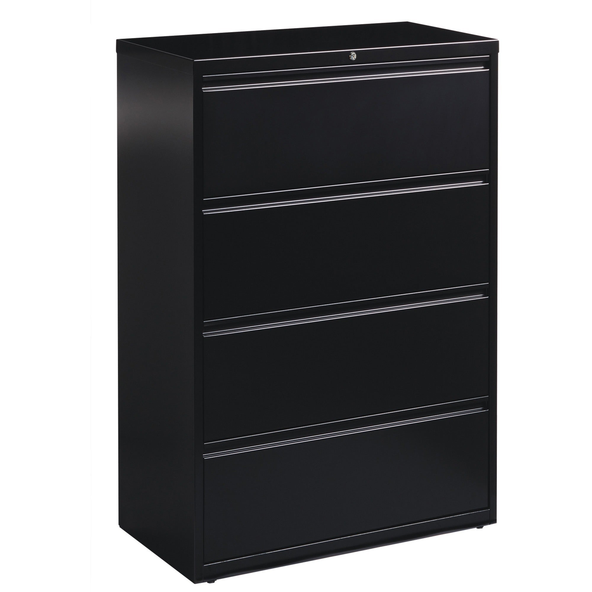 Lorell Fortress Series Lateral File - 36" x 18.6" x 52.5" - 4 x Drawer(s) for File - Letter, Legal, A4 - Lateral - Ball-bearing Suspension, Leveling Glide, Label Holder, Interlocking - Black - Steel - Recycled - 