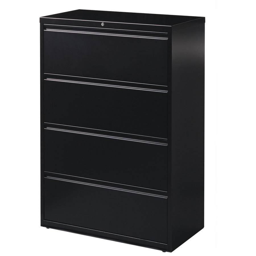 Lorell Fortress Series Lateral File - 36" x 18.6" x 52.5" - 4 x Drawer(s) for File - Letter, Legal, A4 - Lateral - Ball-bearing Suspension, Leveling Glide, Label Holder, Interlocking - Black - Steel - Recycled