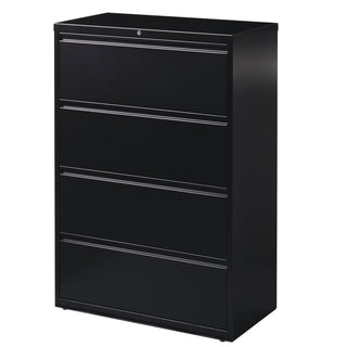 Lorell Fortress Series Lateral File - 36" x 18.6" x 52.5" - 4 x Drawer(s) for File - Letter, Legal, A4 - Lateral - Ball-bearing Suspension, Leveling Glide, Label Holder, Interlocking - Black - Steel - Recycled