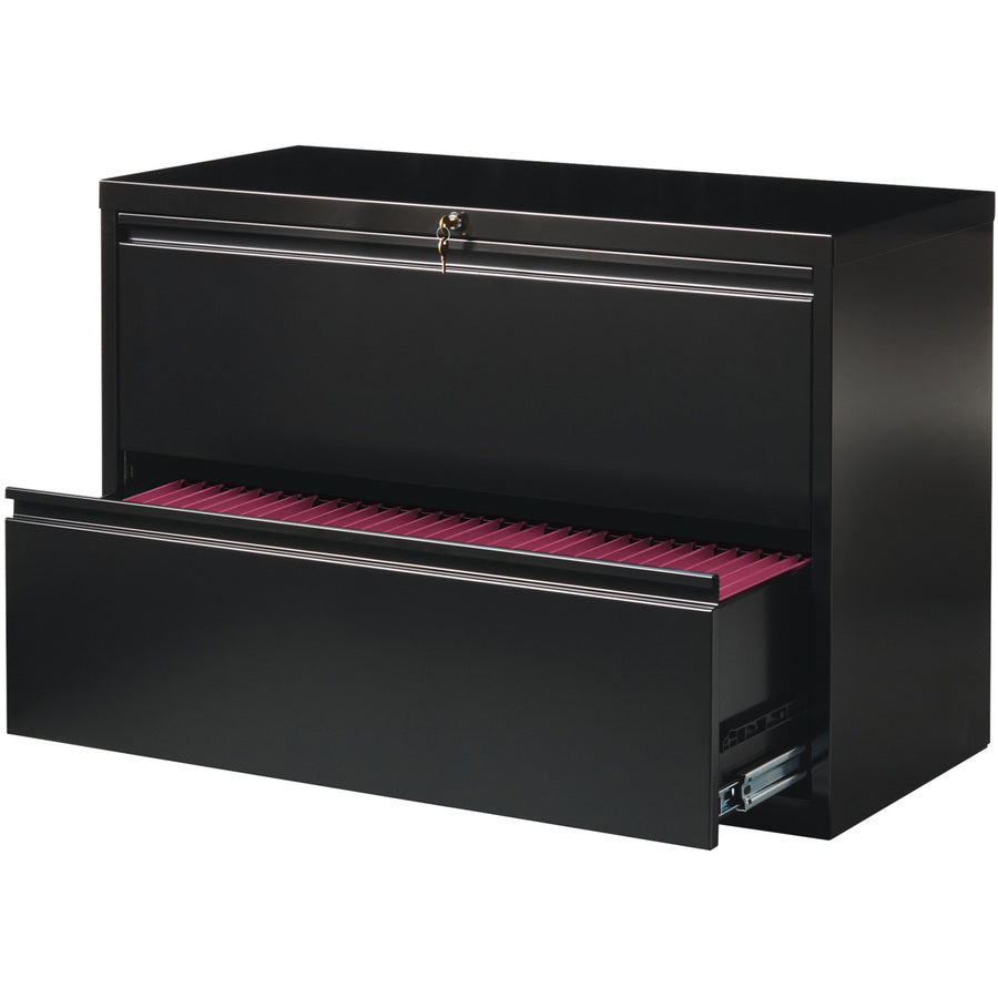 Lorell Fortress Series Lateral File - 42" x 18.6" x 28.1" - 2 x Drawer(s) for File - Letter, Legal, A4 - Lateral - Interlocking, Leveling Glide, Ball-bearing Suspension, Label Holder - Black - Recycled - 