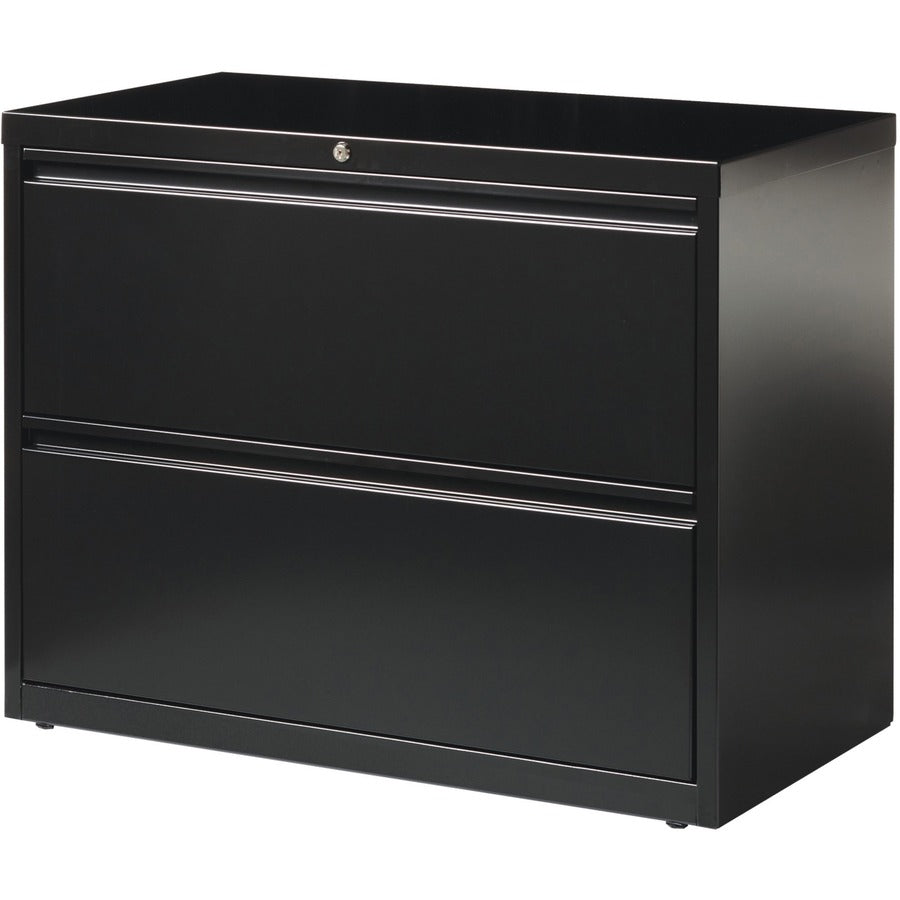 Lorell Fortress Series Lateral File - 36" x 18.6" x 28.1" - 2 x Drawer(s) for File - Letter, Legal, A4 - Lateral - Leveling Glide, Label Holder, Ball-bearing Suspension, Interlocking - Black - Steel - Recycled