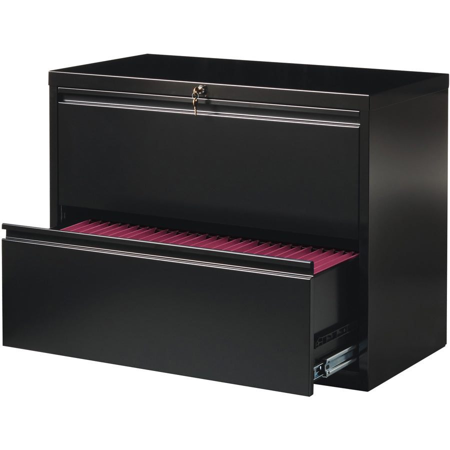 Lorell Fortress Series Lateral File - 36" x 18.6" x 28.1" - 2 x Drawer(s) for File - Letter, Legal, A4 - Lateral - Leveling Glide, Label Holder, Ball-bearing Suspension, Interlocking - Black - Steel - Recycled - 