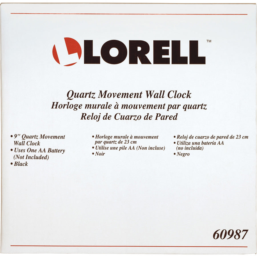 Lorell 9" Round Wall Clock - Analog - Quartz - White Main Dial - Black/Plastic Case - 