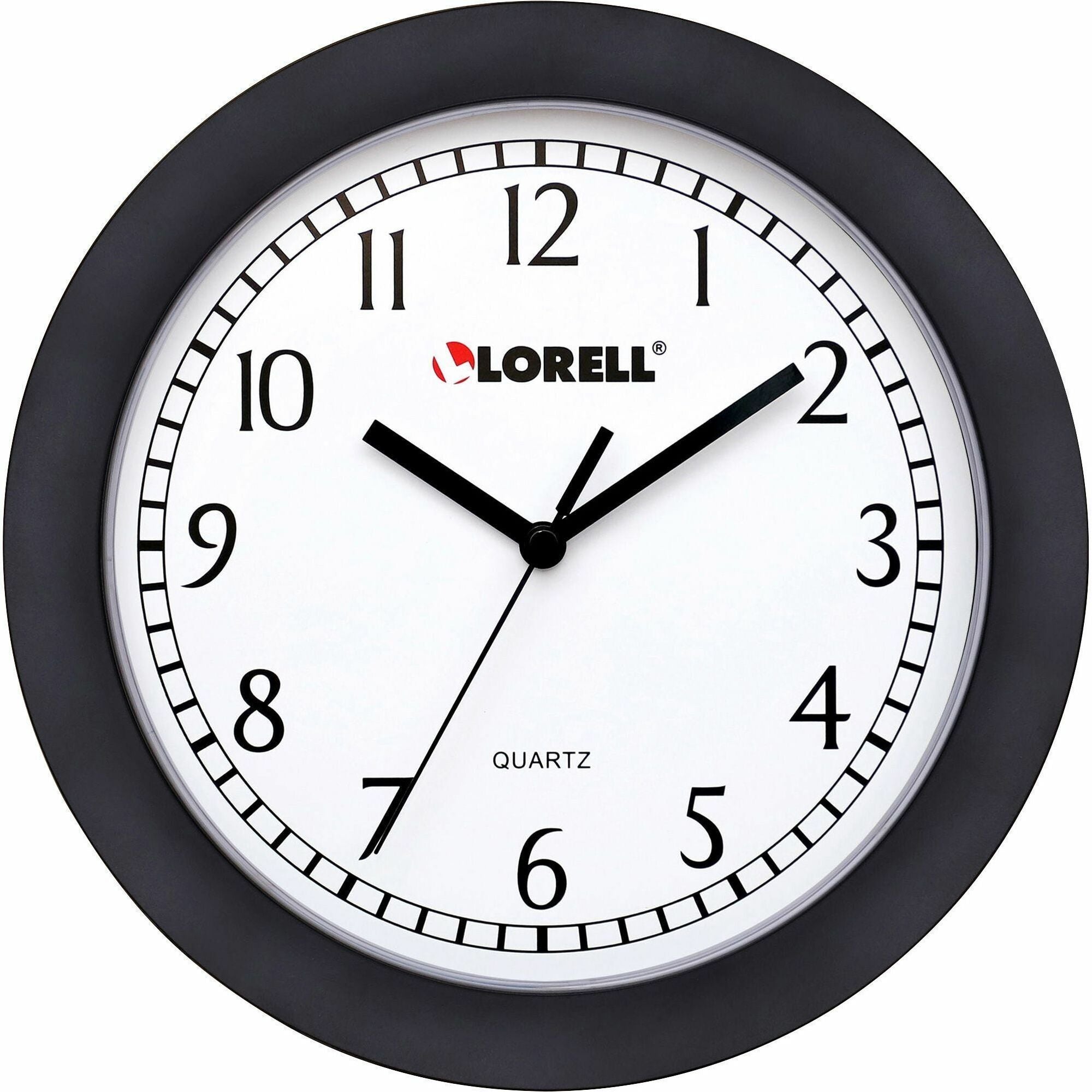 Lorell 9" Round Wall Clock - Analog - Quartz - White Main Dial - Black/Plastic Case - 