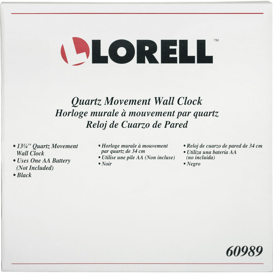 Lorell 13-1/4" Round Wall Clock - Analog - Quartz - White Main Dial - Black/Plastic Case - 