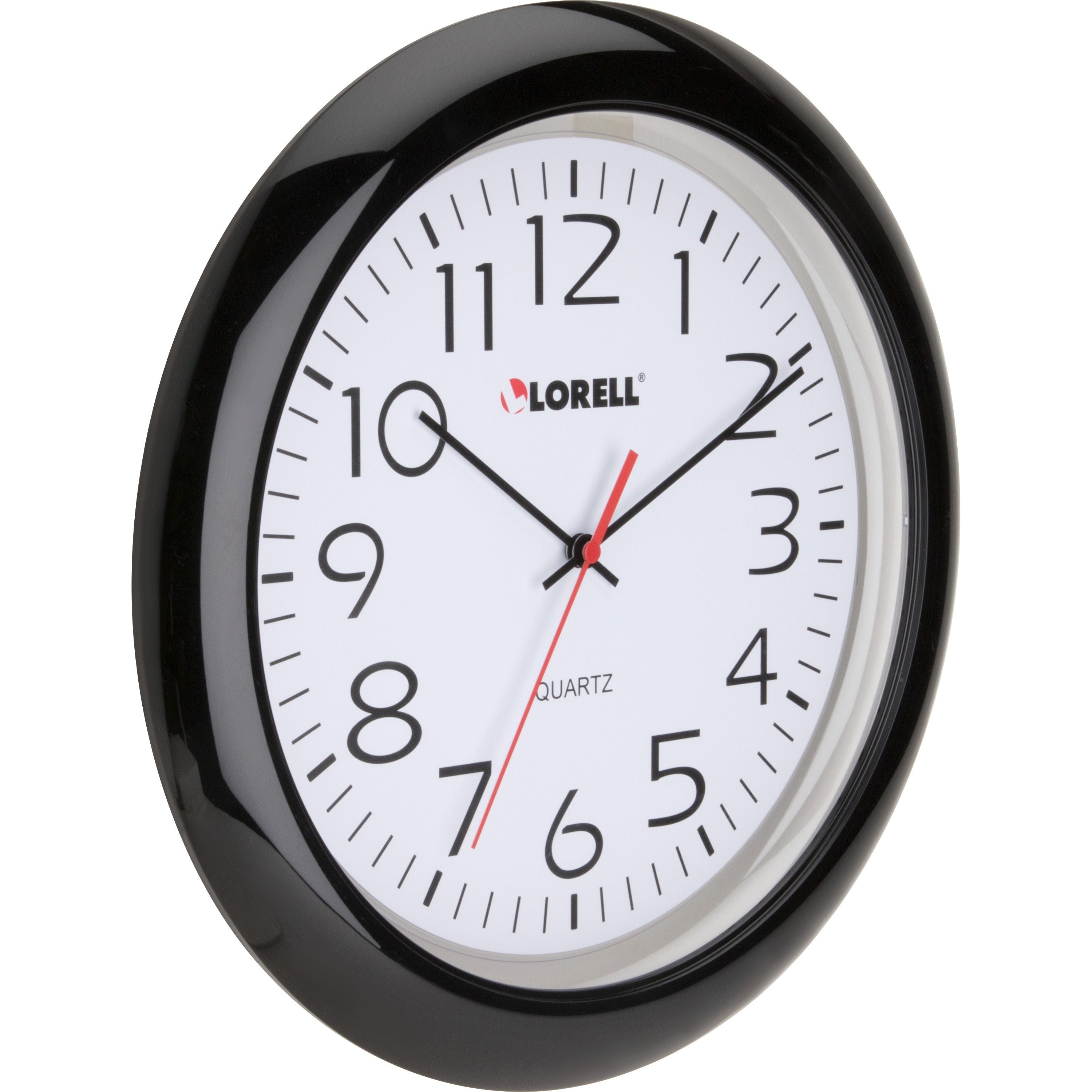 Lorell 13-1/4" Round Wall Clock - Analog - Quartz - White Main Dial - Black/Plastic Case - 