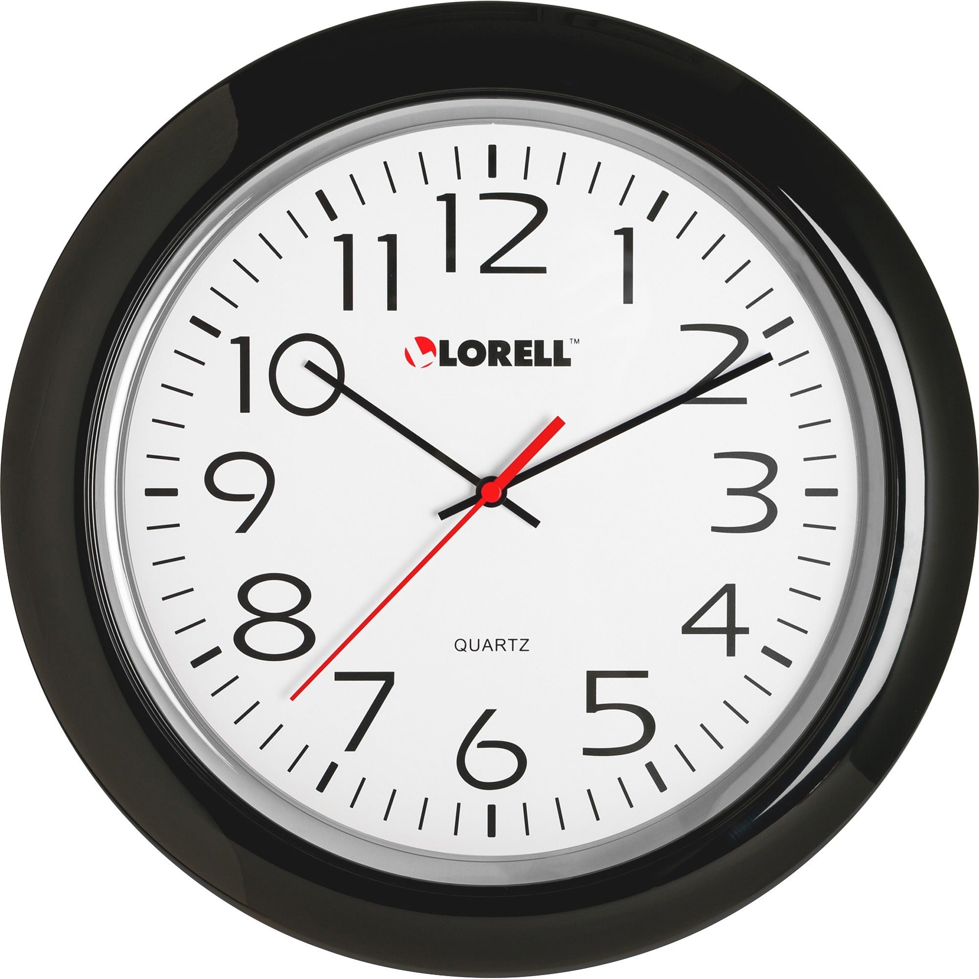 Lorell 13-1/4" Round Wall Clock - Analog - Quartz - White Main Dial - Black/Plastic Case - 