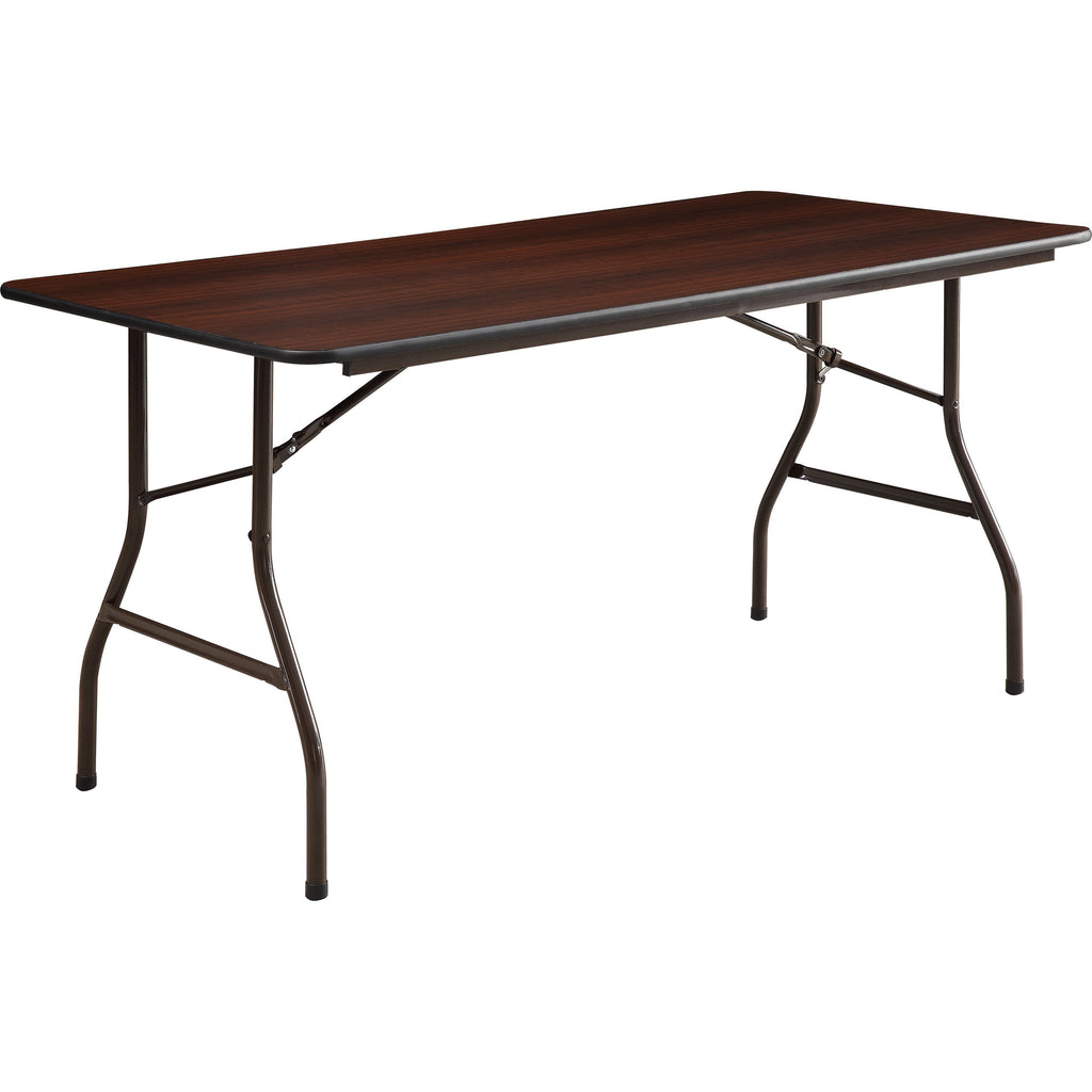 Lorell Economy Folding Table - For - Table TopMelamine Rectangle Top - 500 lb Capacity - 60" Table Top Length x 30" Table Top Width x 0.63" Table Top Thickness - 29" Height - Mahogany - 1 Each