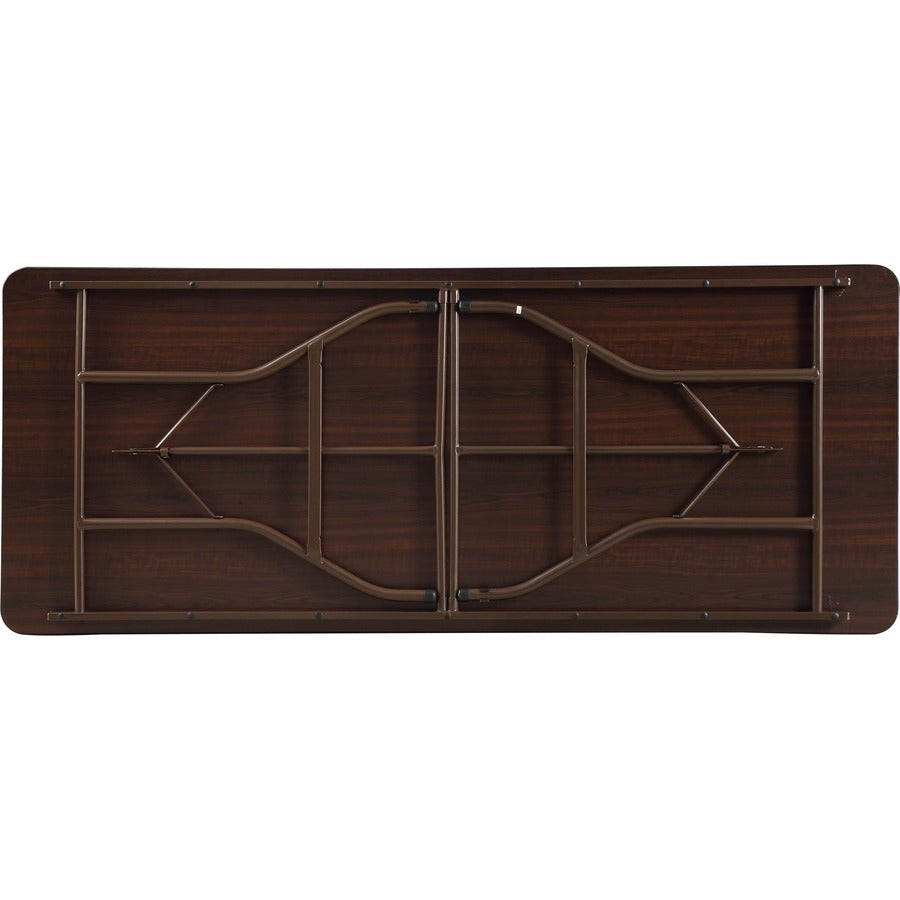 Lorell Economy Folding Table - For - Table TopMelamine Rectangle Top - 500 lb Capacity - 72" Table Top Length x 30" Table Top Width x 0.63" Table Top Thickness - 29" Height - Mahogany - 1 Each